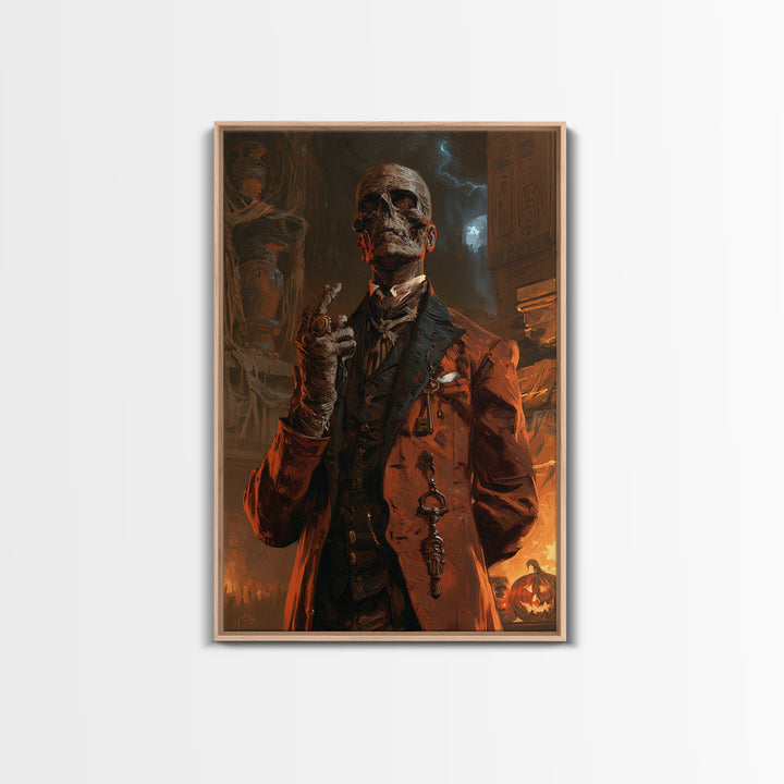 The Linen Baron, Victorian Mummy Portrait, Vertical Canvas Print, Gothic Home Decor, Antique Horror Decor, Classic Monster Art