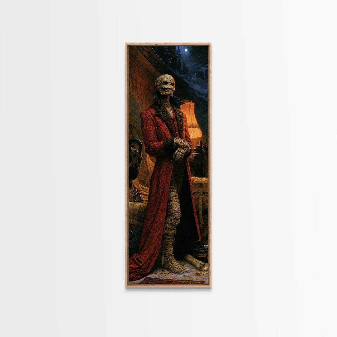 The Linen Baron, Victorian Mummy Portrait, Tall Narrow Canvas Print, Dark Academia Decor, Antique Horror Decor, Classic Monster Art