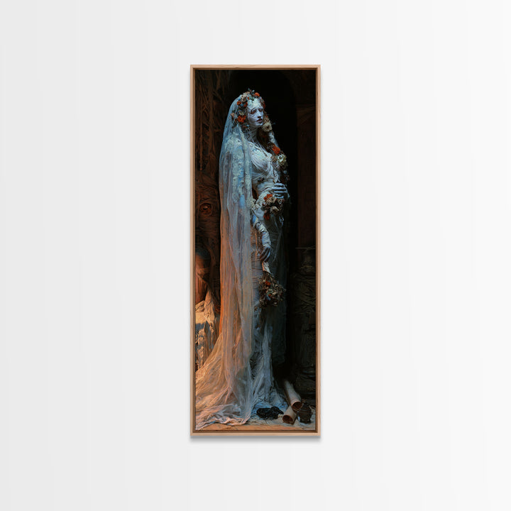 The Mausoleum Bride, Victorian Mummy Portrait, Tall Narrow Canvas Print, Macabre Home Decor, Halloween Portrait Art, Classic Monster Art