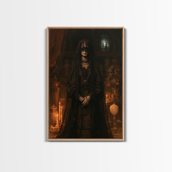 The Canopic Widow, Victorian Mummy Portrait, Vertical Canvas Print, Macabre Home Decor, Spooky Season Decor, Classic Monster Art