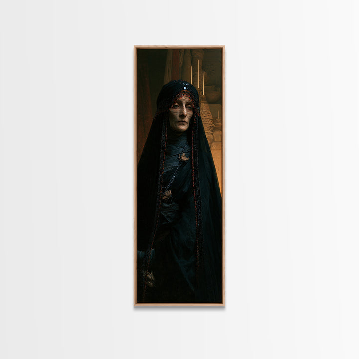 The Canopic Widow, Victorian Mummy Portrait, Tall Narrow Canvas Print, Classic Halloween Decor, Antique Horror Decor, Classic Monster Art