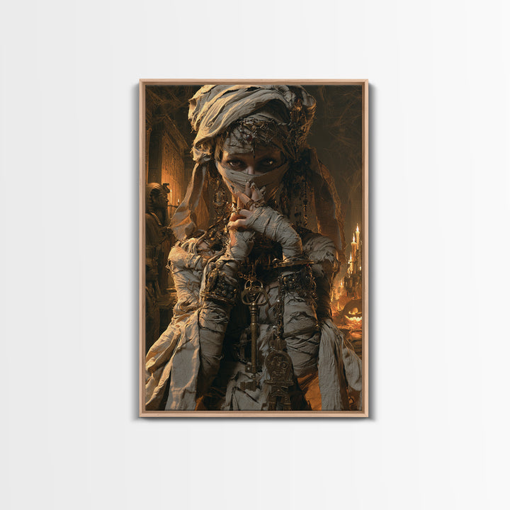 The Pyramid Heiress, Victorian Mummy Portrait, Vertical Canvas Print, Gothic Home Decor, Halloween Portrait Art, Classic Monster Art