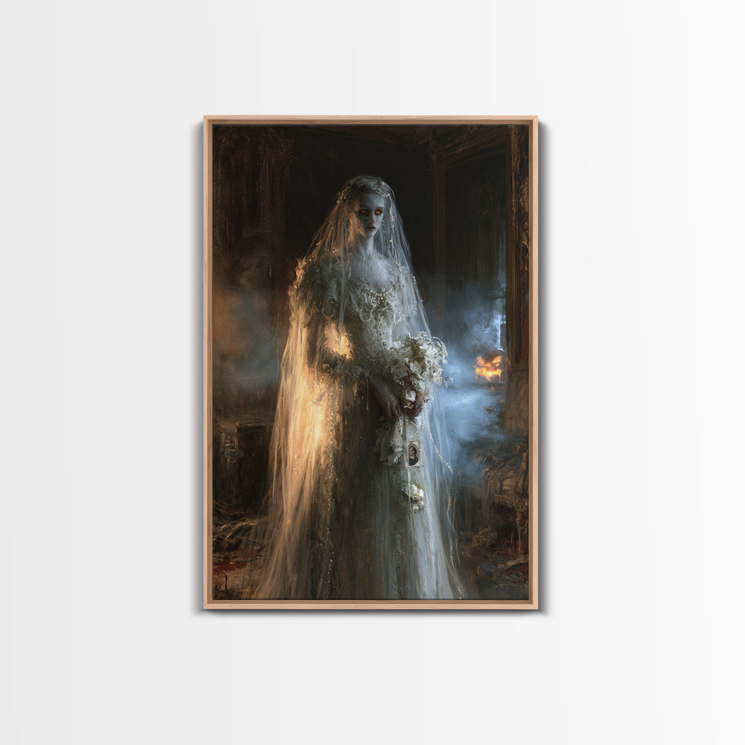 The Hollow-Eyed Bride, Victorian Ghost Portrait, Vertical Canvas Print, Gothic Home Decor, Halloween Portrait Art, Classic Monster Art