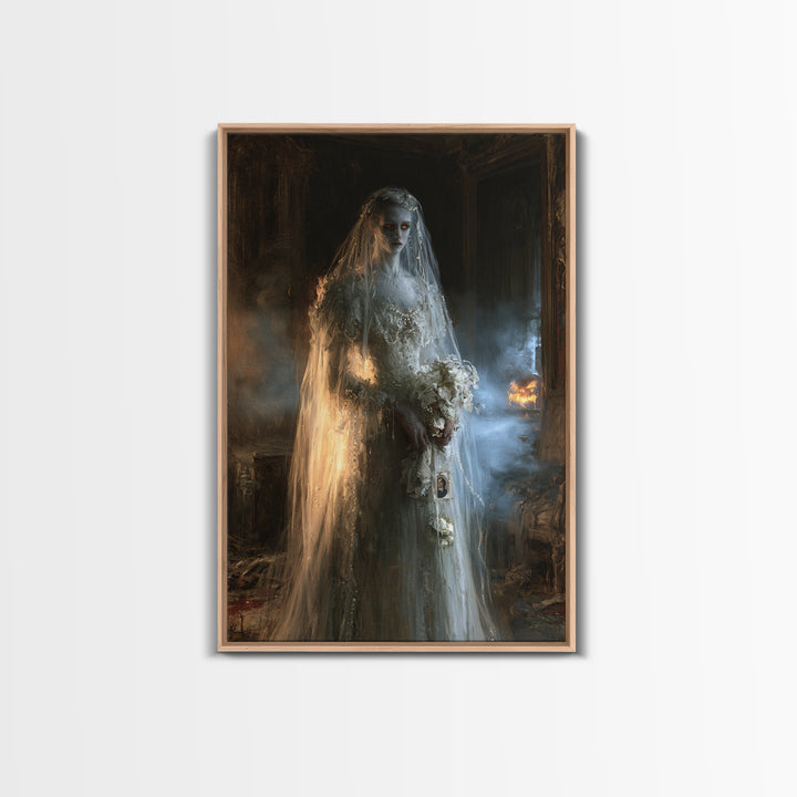 The Hollow-Eyed Bride, Victorian Ghost Portrait, Vertical Canvas Print, Gothic Home Decor, Halloween Portrait Art, Classic Monster Art
