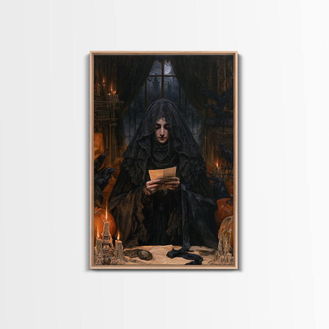 The Veiled Mourner, Victorian Ghost Portrait, Vertical Canvas Print, Antique Style Decor, Halloween Portrait Art, Classic Monster Art