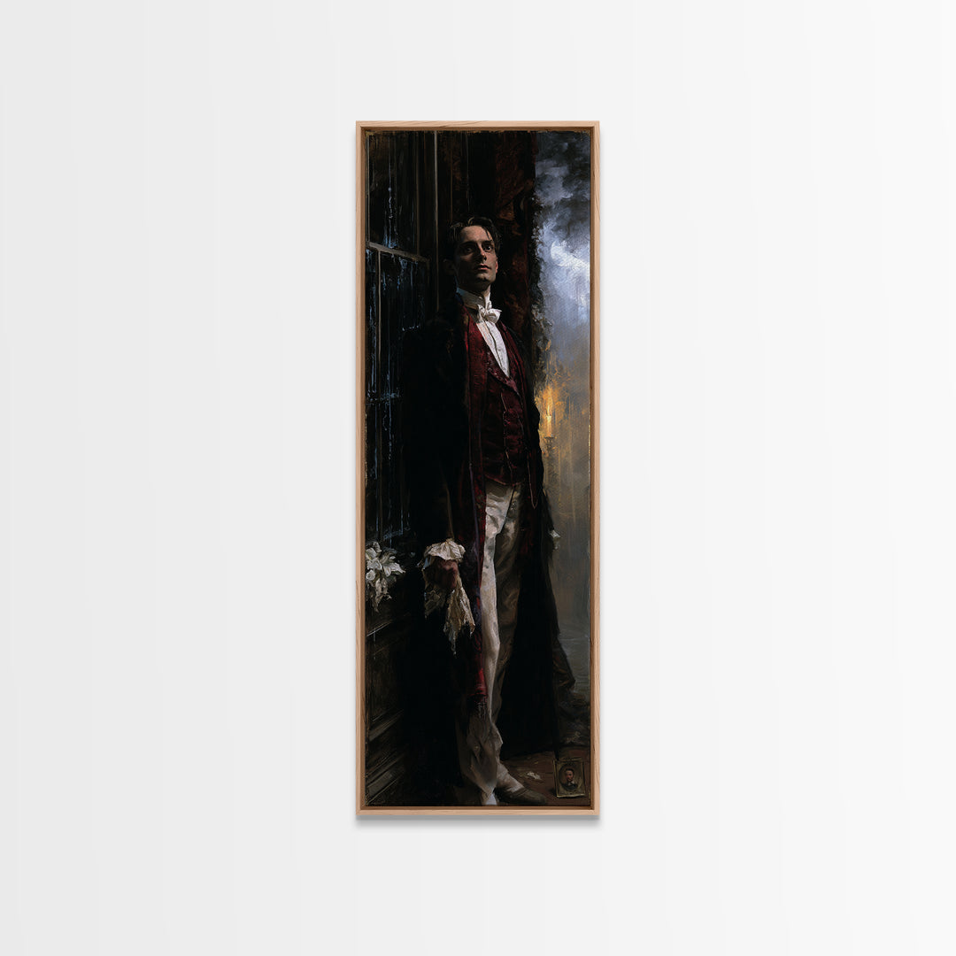 The Ballroom Phantom, Victorian Ghost Portrait, Tall Narrow Canvas Print, Dark Academia Decor, Halloween Portrait Art, Classic Monster Art
