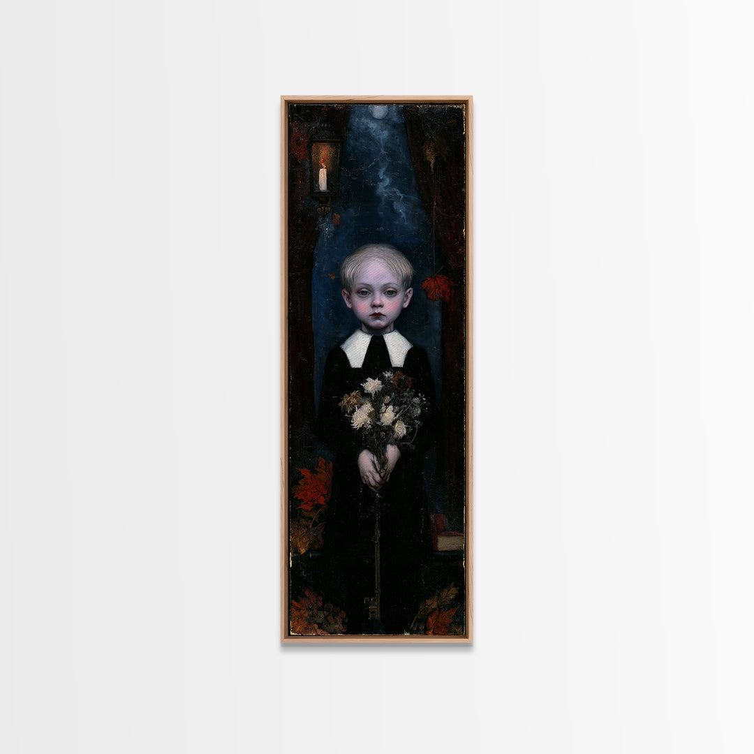 The Churchyard Child, Victorian Ghost Portrait, Tall Narrow Canvas Print, Dark Academia Decor, Antique Horror Decor, Classic Monster Art