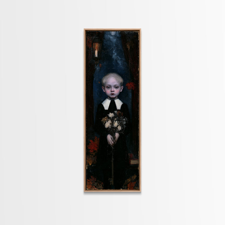 The Churchyard Child, Victorian Ghost Portrait, Tall Narrow Canvas Print, Dark Academia Decor, Antique Horror Decor, Classic Monster Art