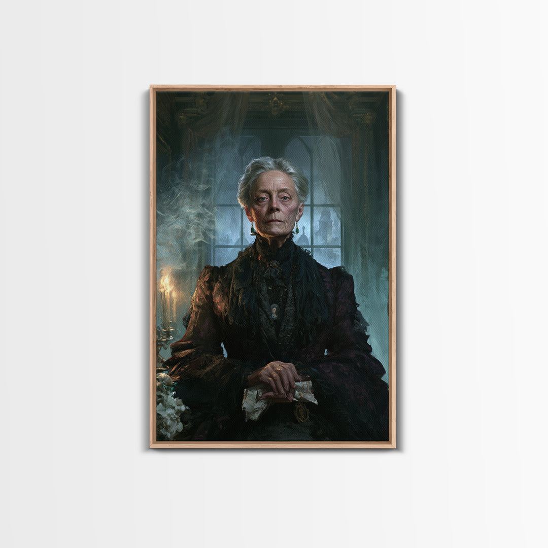 The Widow Of Ash Street, Victorian Ghost Portrait, Vertical Canvas Print, Macabre Home Decor, Spooky Season Decor, Classic Monster Art