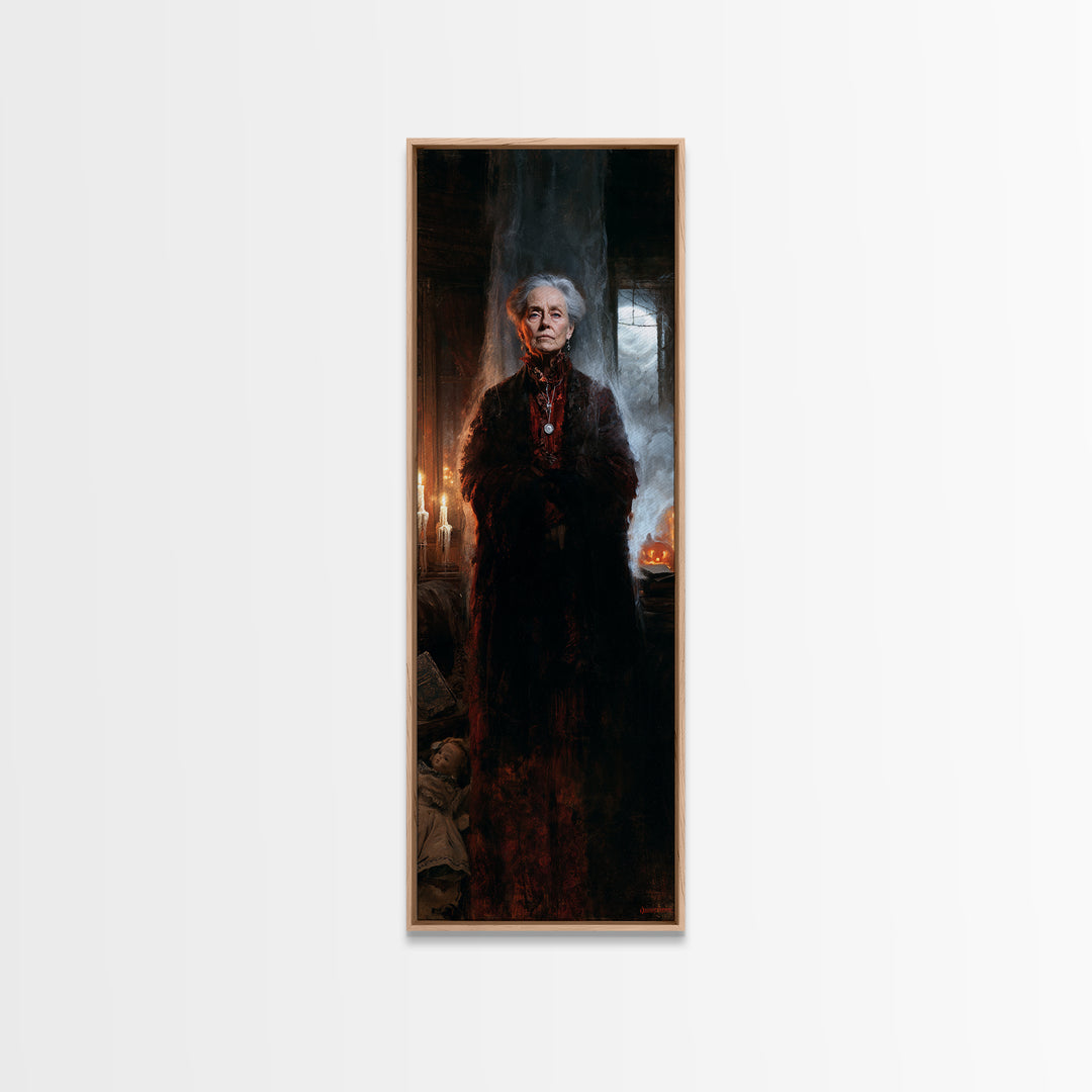 The Widow Of Ash Street, Victorian Ghost Portrait, Tall Narrow Canvas Print, Antique Style Decor, Gothic Wall Decor, Classic Monster Art