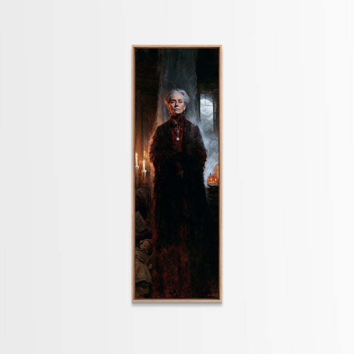 The Widow Of Ash Street, Victorian Ghost Portrait, Tall Narrow Canvas Print, Antique Style Decor, Gothic Wall Decor, Classic Monster Art