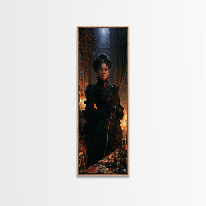 The Blackthorne Matron, Victorian Witch Portrait, Tall Narrow Canvas Print, Antique Style Decor, Canvas Print, Classic Monster Art