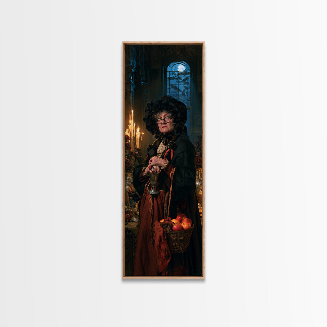 The Orchard Hexer, Victorian Witch Portrait, Tall Narrow Canvas Print, Macabre Home Decor, Spooky Season Decor, Classic Monster Art
