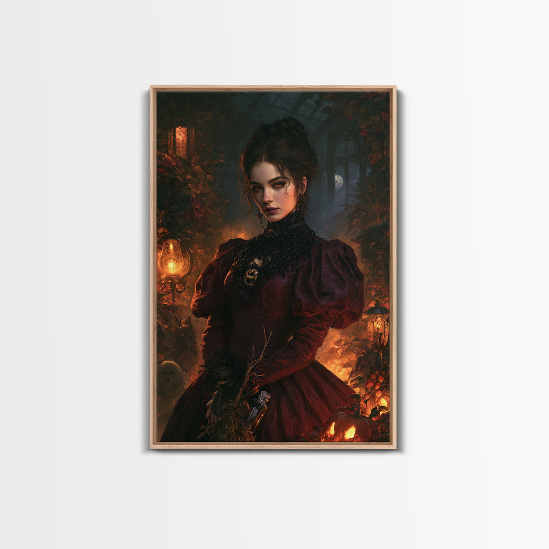 The Velvet Coven Sister, Victorian Witch Portrait, Vertical Canvas Print, Gothic Home Decor, Gothic Wall Decor, Classic Monster Art