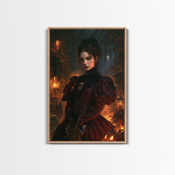 The Velvet Coven Sister, Victorian Witch Portrait, Vertical Canvas Print, Gothic Home Decor, Gothic Wall Decor, Classic Monster Art