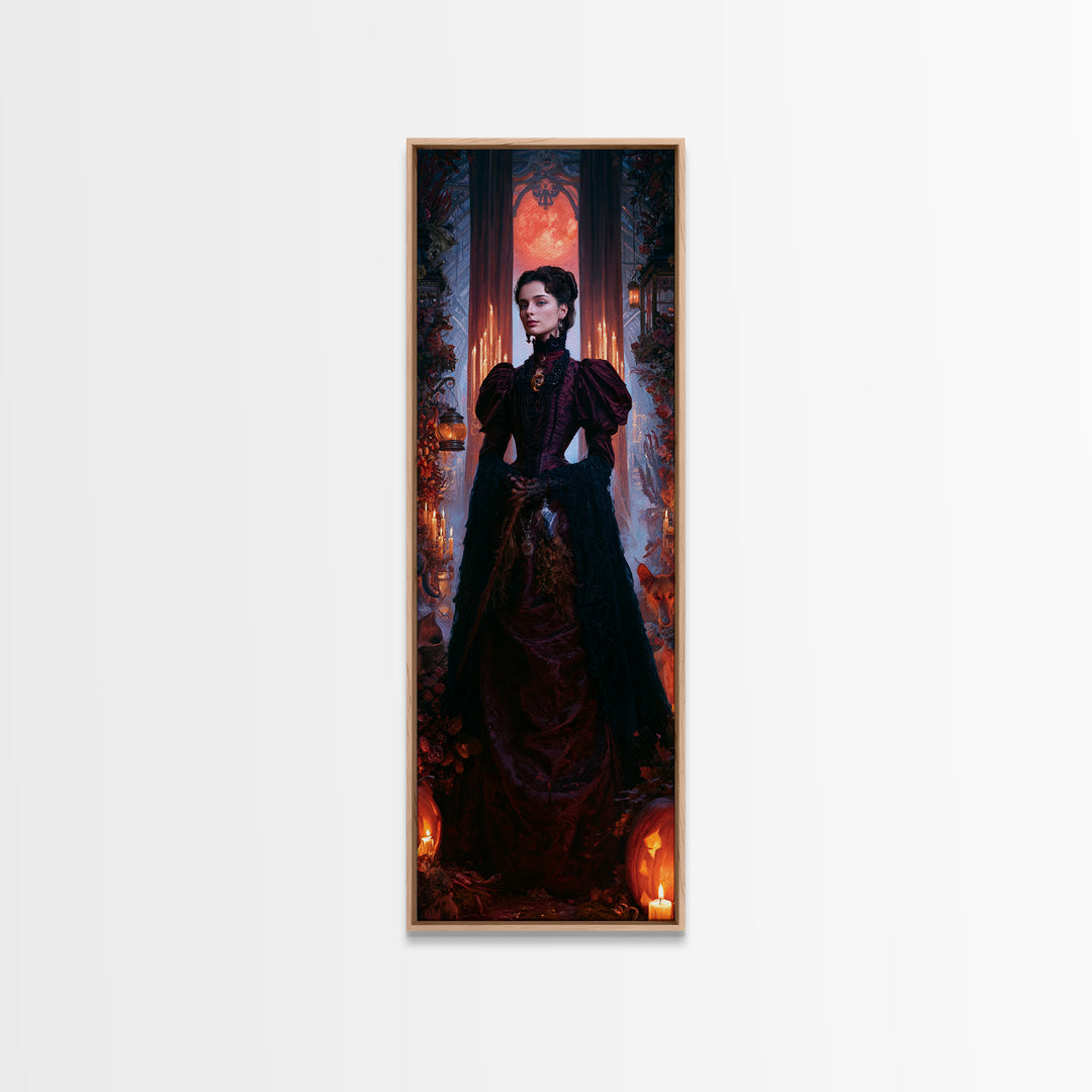 The Velvet Coven Sister, Victorian Witch Portrait, Tall Narrow Canvas Print, Macabre Home Decor, Gothic Wall Decor, Classic Monster Art
