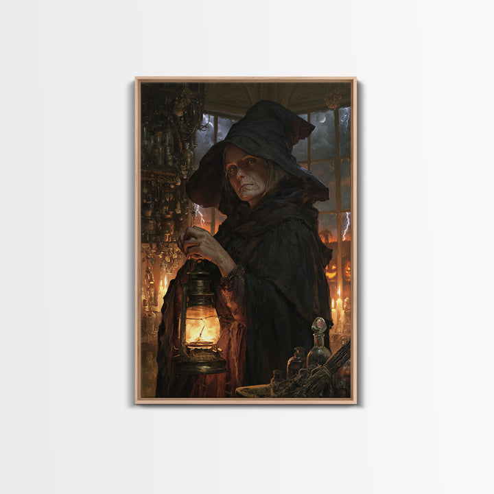 The Lantern Witch, Victorian Witch Portrait, Vertical Canvas Print, Dark Academia Decor, Gothic Wall Decor, Classic Monster Art