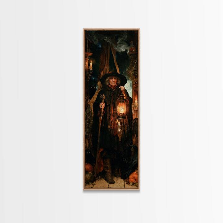 The Lantern Witch, Victorian Witch Portrait, Tall Narrow Canvas Print, Macabre Home Decor, Antique Horror Decor, Classic Monster Art