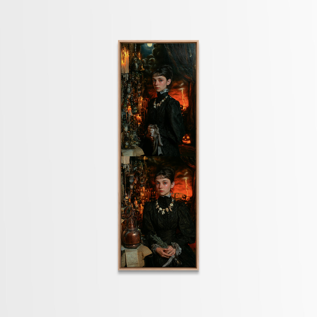 The Bone Charm Governess, Victorian Witch Portrait, Tall Narrow Canvas Print, Gothic Home Decor, Gothic Wall Decor, Classic Monster Art