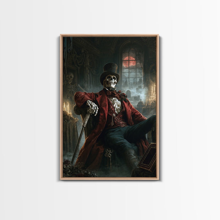 The Bone Marquis, Victorian Skeleton Portrait, Vertical Canvas Print, Gothic Home Decor, Halloween Portrait Art, Classic Monster Art