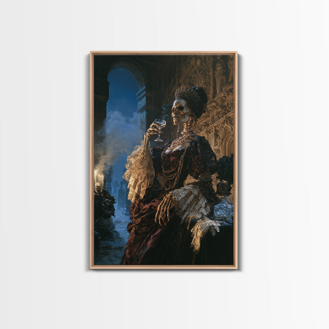 The Lace-Boned Countess, Victorian Skeleton Portrait, Vertical Canvas Print, Gothic Home Decor, Gothic Wall Decor, Classic Monster Art