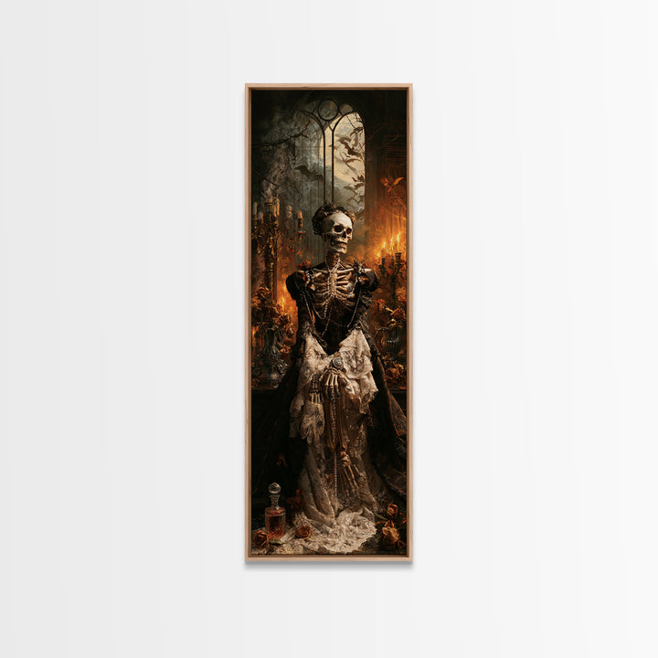 The Lace-Boned Countess, Victorian Skeleton Portrait, Tall Narrow Canvas Print, Gothic Home Decor, Canvas Print, Classic Monster Art