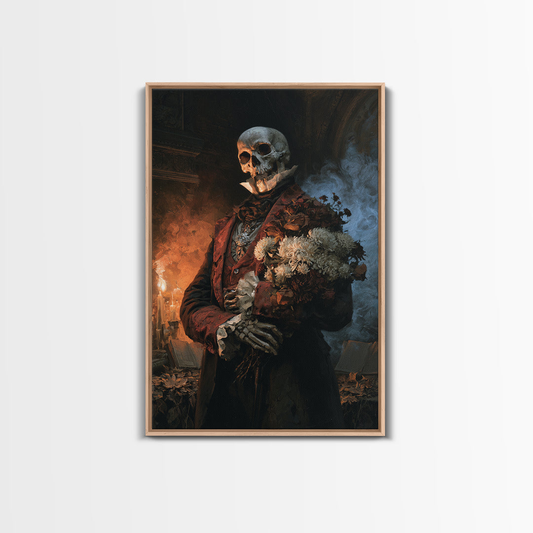 The Graveyard Dandy, Victorian Skeleton Portrait, Vertical Canvas Print, Classic Halloween Decor, Gothic Wall Decor, Classic Monster Art