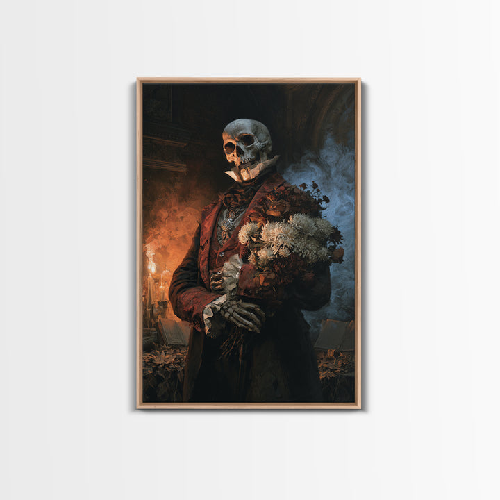 The Graveyard Dandy, Victorian Skeleton Portrait, Vertical Canvas Print, Classic Halloween Decor, Gothic Wall Decor, Classic Monster Art