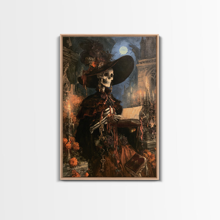 The Ballad-Singer Skeleton, Victorian Skeleton Portrait, Vertical Canvas Print, Classic Halloween Decor, Classic Monster Art