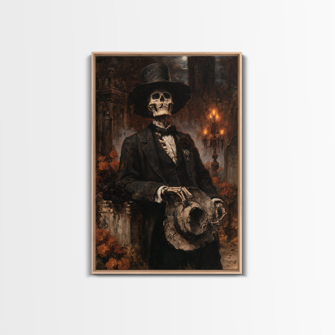 The Harvest Bones, Victorian Skeleton Portrait, Vertical Canvas Print, Macabre Home Decor, Halloween Portrait Art, Classic Monster Art