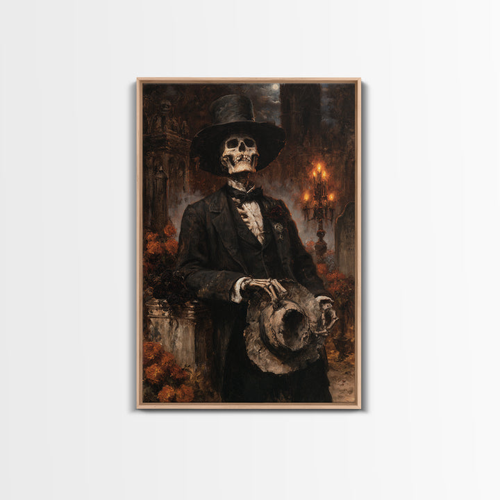 The Harvest Bones, Victorian Skeleton Portrait, Vertical Canvas Print, Macabre Home Decor, Halloween Portrait Art, Classic Monster Art