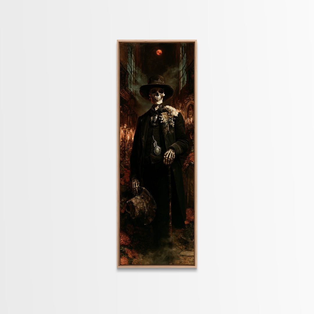 The Harvest Bones, Victorian Skeleton Portrait, Tall Narrow Canvas Print, Macabre Home Decor, Spooky Season Decor, Classic Monster Art