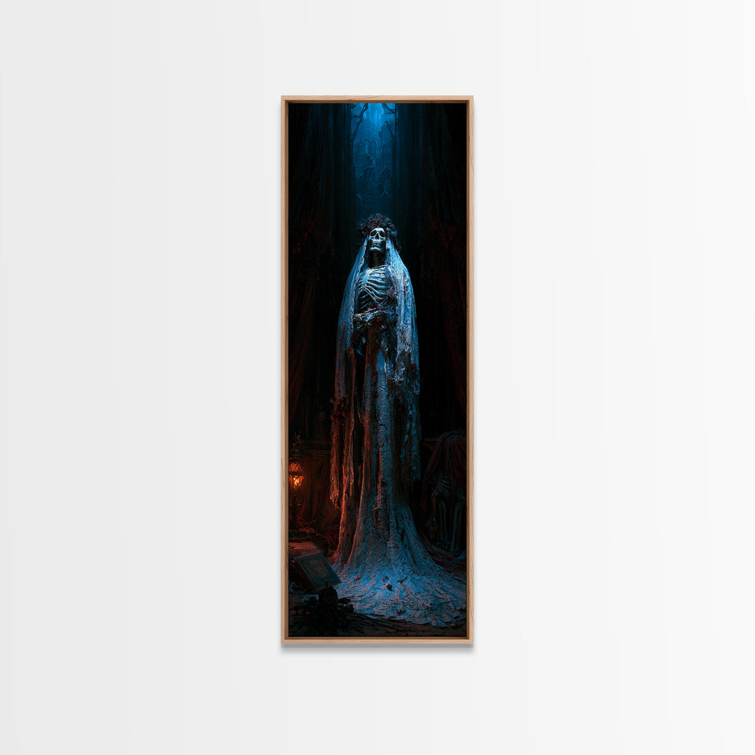 The Mourning Skeleton Bride, Victorian Skeleton Portrait, Tall Narrow Canvas Print, Classic Halloween Decor, Canvas Print