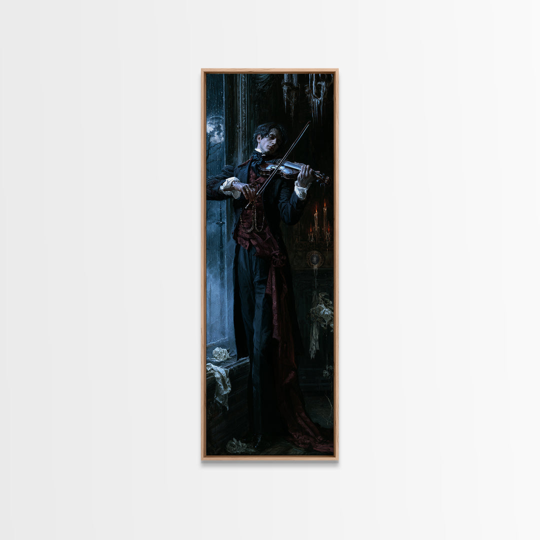 The Phantom Violinist, Victorian Phantom Portrait, Tall Narrow Canvas Print, Classic Halloween Decor, Classic Monster Art
