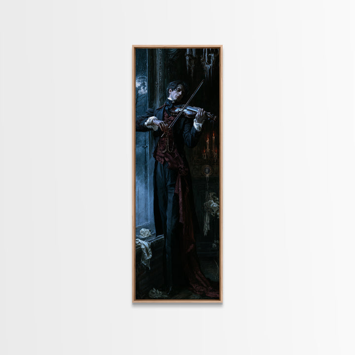 The Phantom Violinist, Victorian Phantom Portrait, Tall Narrow Canvas Print, Classic Halloween Decor, Classic Monster Art