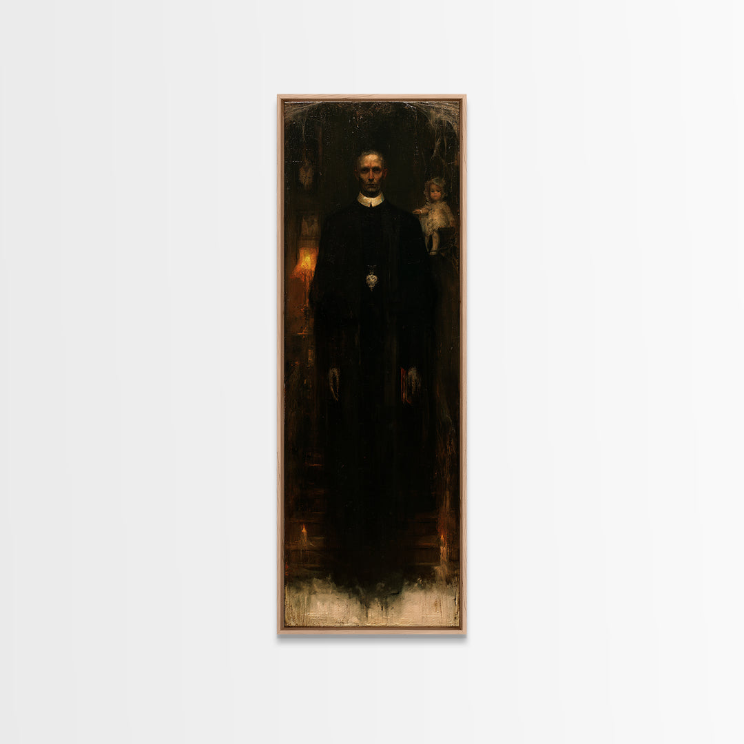 The Cloister Phantom, Victorian Phantom Portrait, Tall Narrow Canvas Print, Dark Academia Decor, Antique Horror Decor, Classic Monster Art