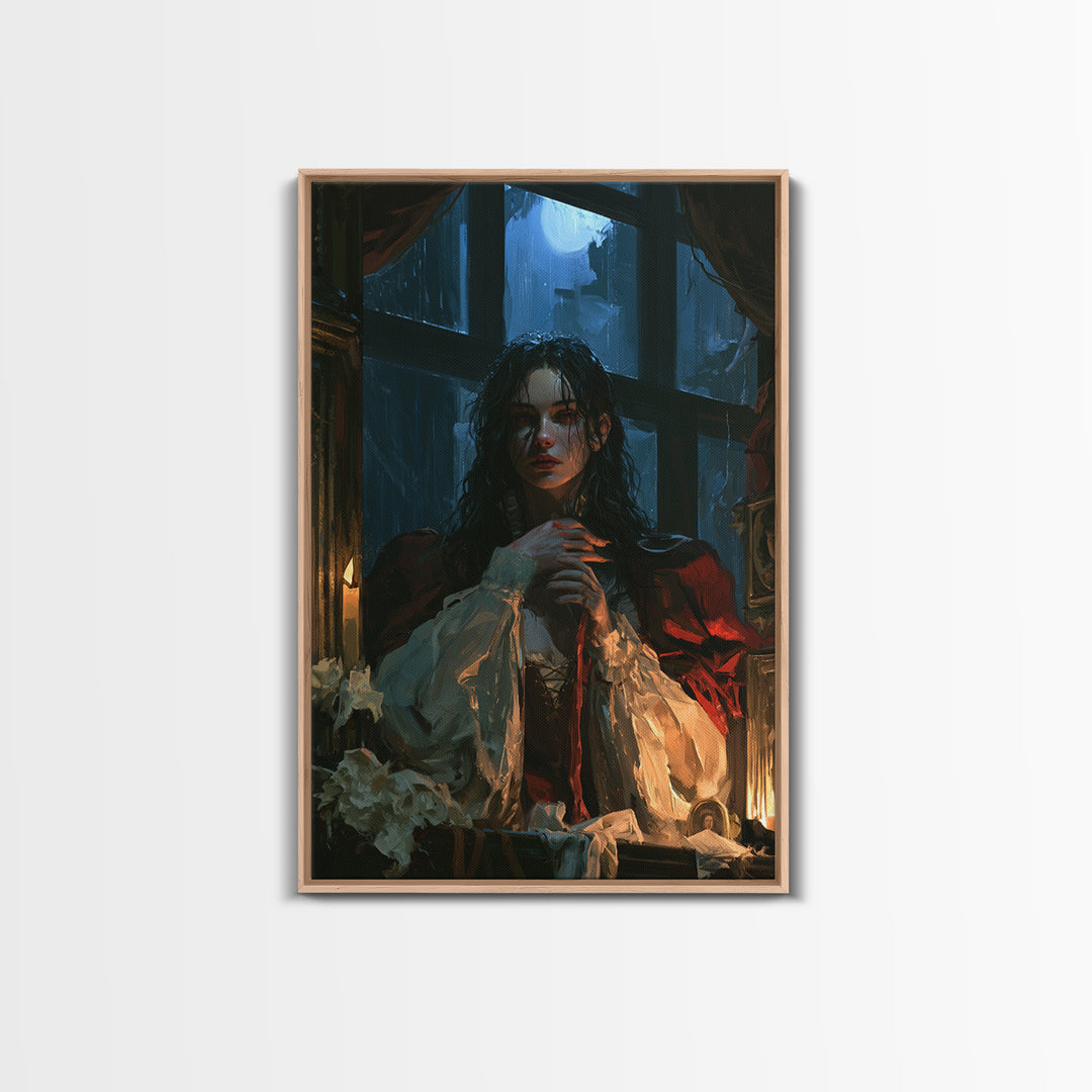 The Lake House Wraith, Victorian Phantom Portrait, Vertical Canvas Print, Antique Style Decor, Halloween Portrait Art, Classic Monster Art