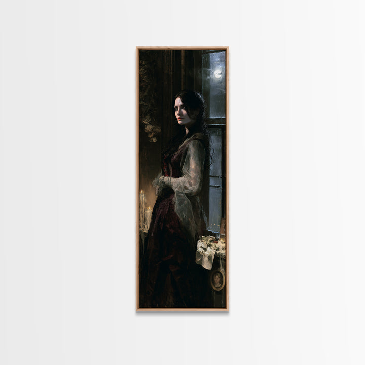 The Lake House Wraith, Victorian Phantom Portrait, Tall Narrow Canvas Print, Gothic Home Decor, Gothic Wall Decor, Classic Monster Art