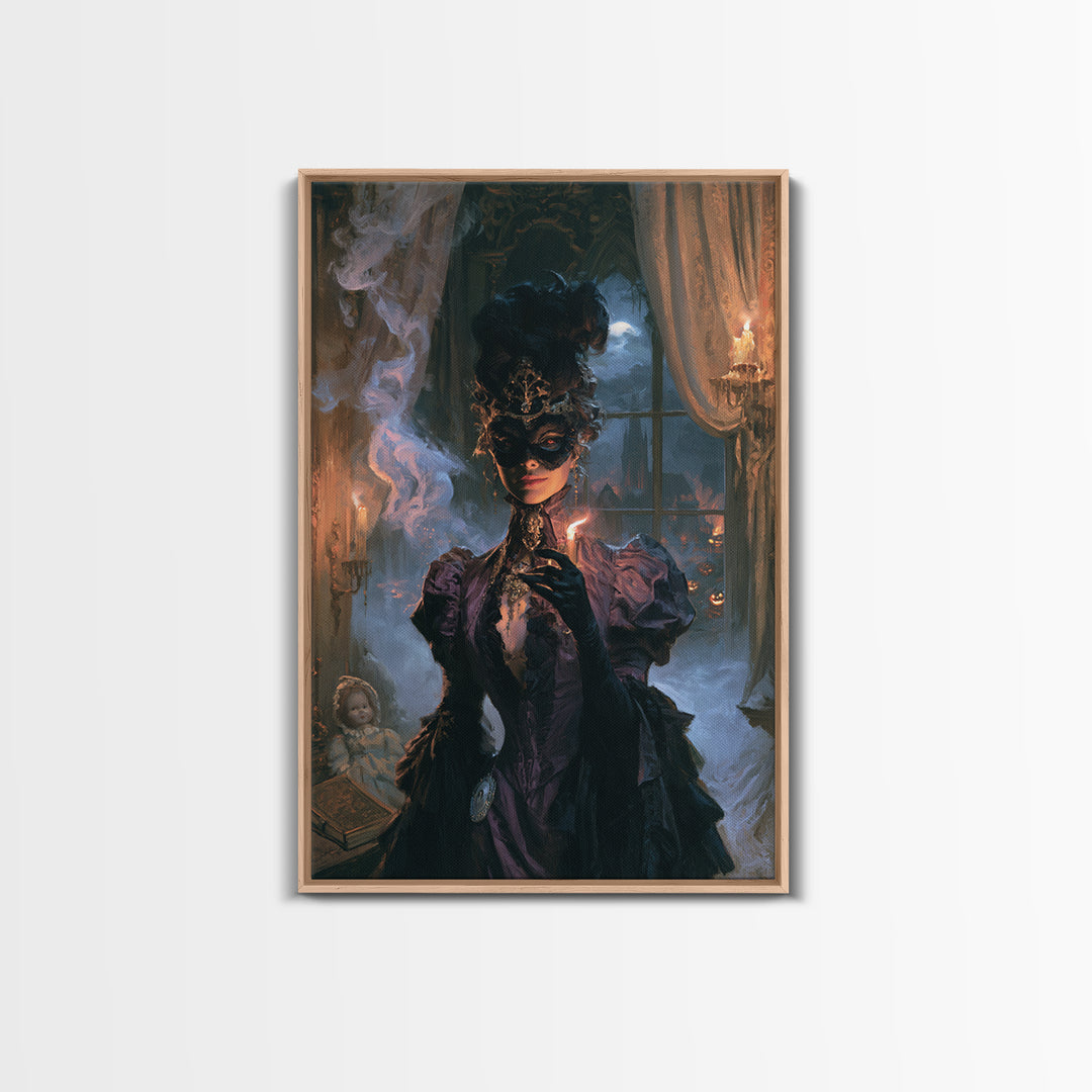The Velvet Mask Specter, Victorian Phantom Portrait, Vertical Canvas Print, Gothic Home Decor, Antique Horror Decor, Classic Monster Art