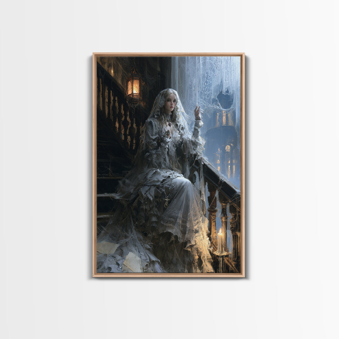 The Frosted Window Shade, Victorian Phantom Portrait, Vertical Canvas Print, Dark Academia Decor, Antique Horror Decor, Classic Monster Art