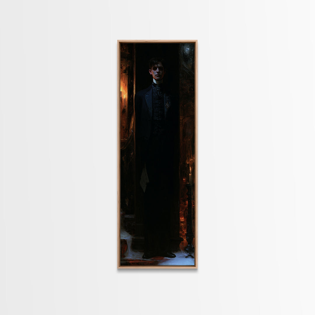 The Servant Of The North Wing, Victorian Phantom Portrait, Tall Narrow Canvas Print, Dark Academia Decor, Classic Monster Art