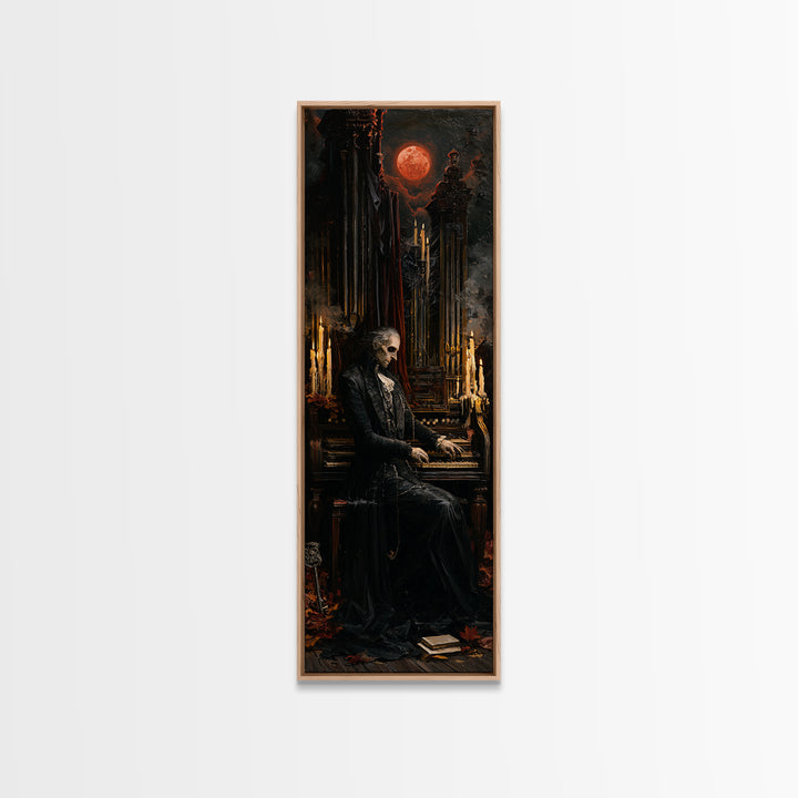 The Cemetery Organist, Victorian Phantom Portrait, Tall Narrow Canvas Print, Macabre Home Decor, Halloween Portrait Art, Classic Monster Art