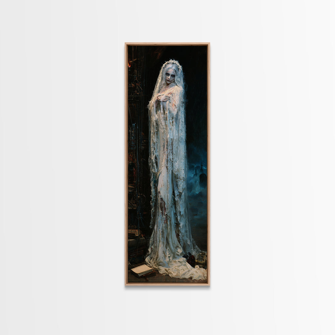 The Storm-Stitched Bride, Victorian Monster Portrait, Tall Narrow Canvas Print, Gothic Home Decor, Canvas Print, Classic Monster Art