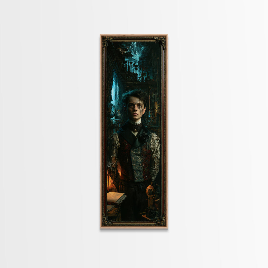 The Laboratory Son, Victorian Monster Portrait, Tall Narrow Canvas Print, Macabre Home Decor, Canvas Print, Classic Monster Art