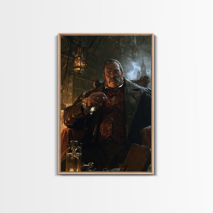 The Bolt-Browed Magistrate, Victorian Monster Portrait, Vertical Canvas Print, Antique Style Decor, Canvas Print, Classic Monster Art