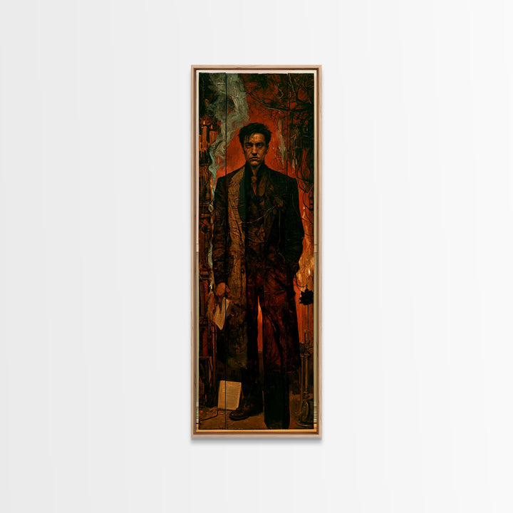 The Bolt-Browed Magistrate, Victorian Monster Portrait, Tall Narrow Canvas Print, Antique Style Decor, Classic Monster Art