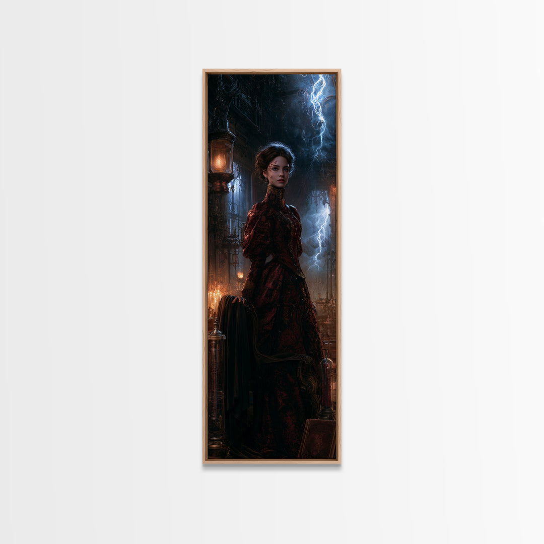 The Thunder Parlour Girl, Victorian Monster Portrait, Tall Narrow Canvas Print, Gothic Home Decor, Spooky Season Decor, Classic Monster Art