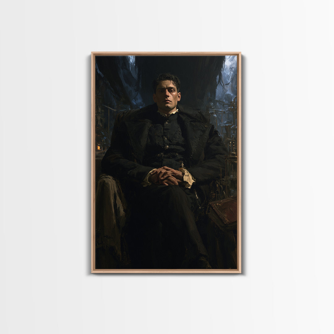 The Clocktower Patient, Victorian Monster Portrait, Vertical Canvas Print, Classic Halloween Decor, Canvas Print, Classic Monster Art
