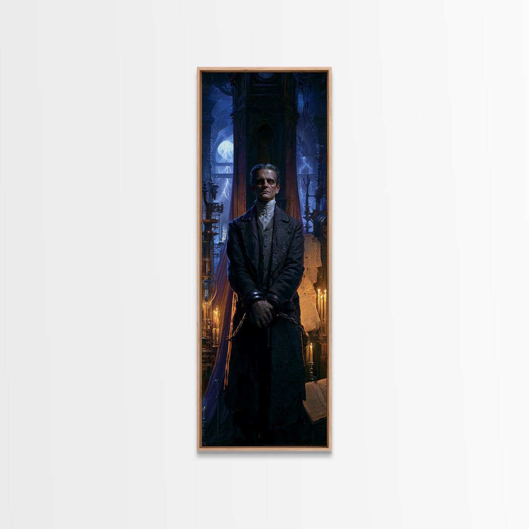 The Clocktower Patient, Victorian Monster Portrait, Tall Narrow Canvas Print, Antique Style Decor, Antique Horror Decor, Classic Monster Art