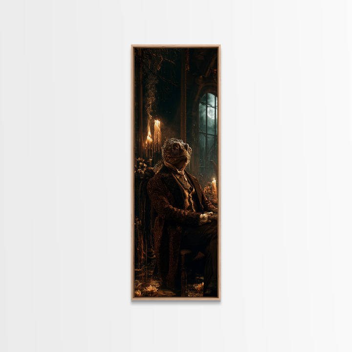 The Marsh Gentleman, Victorian Creature Portrait, Tall Narrow Canvas Print, Antique Style Decor, Gothic Wall Decor, Classic Monster Art